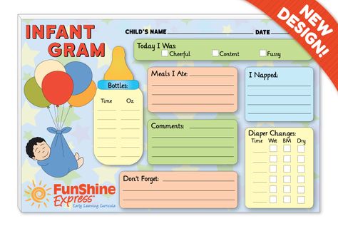 Keep parents informed of diaper changes, bottles, naps, mood, meals, and more! New Design for 2017! Infant Daily Report, Baby Footprint Art, Daycare Forms, Infant Lesson Plans, Notes To Parents, Baby Sheets, Home Daycare, Creative Curriculum, Baby Footprints