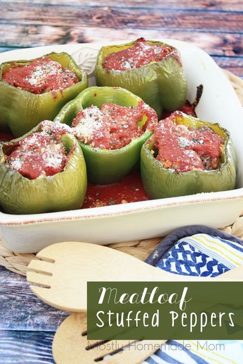 Meatloaf Stuffed Peppers - delish dinner mashup of stuffed peppers and meatloaf, yum!! #dinner #recipe #stuffedpeppers #meatloaf Meatloaf Stuffed Peppers, Italian Peppers, Meatloaf Stuffed, Chicken Cornbread, Delicious Meatloaf, Stuffed Pepper Casserole, Favorite Recipes Dinner, Green Peppers, Red Sauce