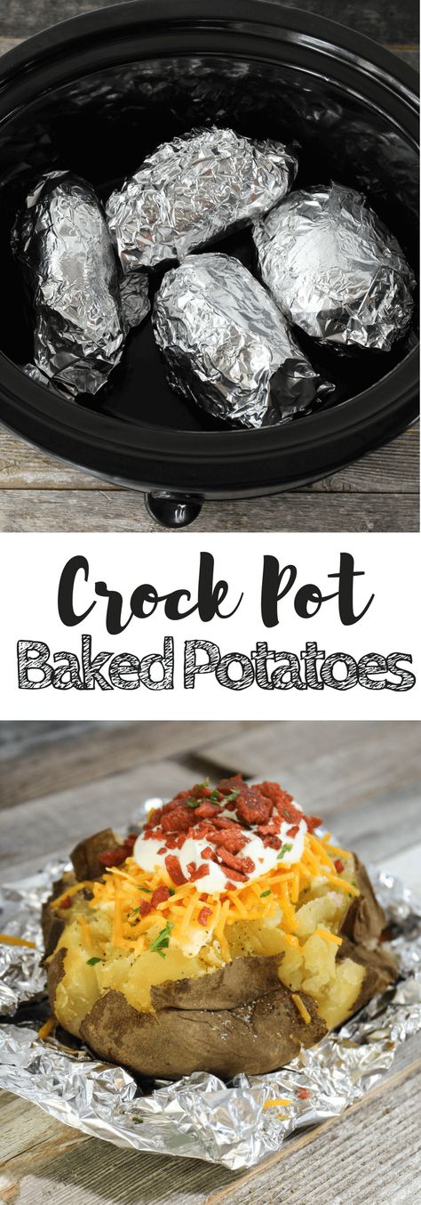 Crock Pot Baked Potatoes - Simply Made Recipes Baked Potatoes Slow Cooker, Potato Crockpot, Slow Cooker Baked Potatoes, Potatoes Slow Cooker, Crock Pot Baked Potatoes, Weight Watcher Desserts, Potatoes Baked, Slow Cooker Baking, Crock Pot Potatoes