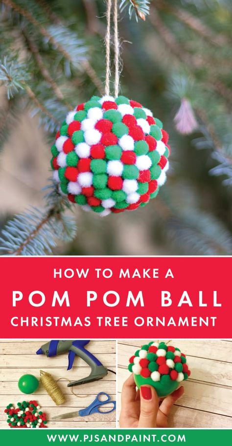 Easy Diy Ornaments, Pom Pom Ornaments, Christmas Pom Pom Crafts, Pom Pom Christmas, Christmas Ideas For Boyfriend, Christmas Pom Pom, Mini Pom, Ornament Craft, Diy Christmas Tree Ornaments