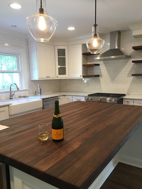 Butcher Block Countertop - Etsy Walnut Countertop Kitchen, White Cabinets Butcher Block Counter, Black Walnut Countertop, Kitchen Butcher Block Counters, Kitchen Island With Butcher Block Top, Butcher Block Countertops Kitchen, Kitchen Butcher Block, Butcher Block Kitchen Island, Taupe Kitchen