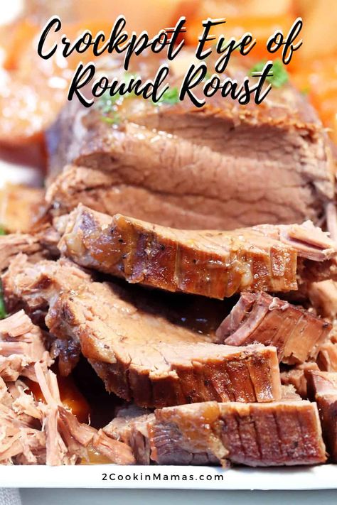 This crockpot eye of round roast is a tender, fall-apart roast, cooked low and slow with potatoes and vegetables to make a hearty, delicious one-pot dinner. It is an easy-to-make hands-off dinner that is made even better when smothered in its own rich red wine gravy. #crockpotpotroast #eyeofroundroast #crockpotrecipe #easydinner via @2CookinMamas Easy Crockpot Pot Roast, Pot Roast Crock Pot Recipes Easy, Crockpot Pot Roast Recipe, Pot Roast Beef, Crock Pot Roast, Crockpot Pot Roast, Crockpot Roast Recipes, Roasted Potatoes And Carrots, Pot Roast Crock Pot Recipes