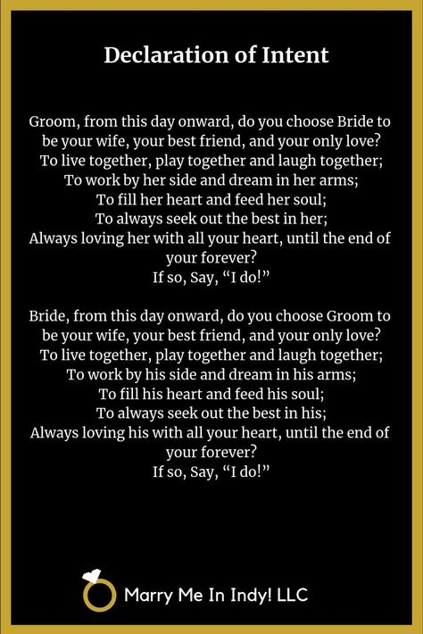 Declaration of Intent and Wedding Vows for your wedding ceremony. Modern Declaration Of Intent Wedding, Wedding Vows Officiant Reads, Wedding Ceremony Declaration Of Intent, Wedding Vows Repeat After Me, Declaration Of Intent Wedding Examples, Wedding Declaration Of Intent, Repeat After Me Vows, Declaration Of Intent Wedding Wording, Wedding Vows For Officiant