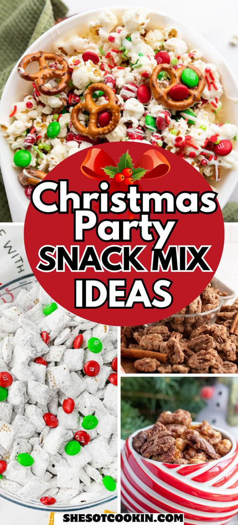 Photo collage of snack mixes for Christmas. Cranberry Orange Chex Mix Recipes, Chex Mix For Christmas, Christmas Mixes Snack, Christmas Mix Snack, Christmas Snack Mixes, Holiday Chex Mix Recipes, Christmas Snack Mix Recipes, Christmas Chex Mix Recipe, Christmas Bake Sale Ideas