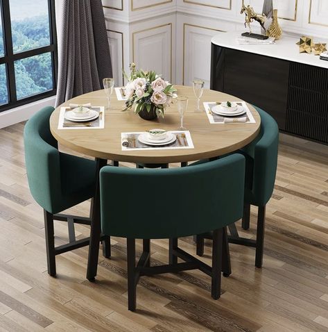 The Best Dining Table Sets for 4 People Nesting Dining Table, Green Upholstered Chair, Small Dining Table Set, Round Wooden Dining Table, 4 Seater Dining Table, Balkon Decor, Round Dining Table Sets, Round Kitchen Table, Small Kitchen Tables