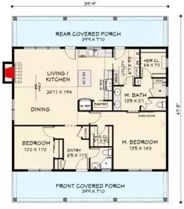 2-Bedroom Country Home Plan under 1300 Square Feet with Vaulted Open Floor Plan - 28947JJ | Architectural Designs - House Plans Floor Plans For 2 Bedroom Home, 2 Bed 2 Bath Floor Plans Open Concept, Small Home Floor Plans Open Concept, Cute House Floor Plans, Small 2 Bedroom House Plans Simple, 1000sqft House Floor Plans, Small Home Plans 2 Bed 2 Bath, 2 Bed Barndominium, 2 Bedroom Home Floor Plans