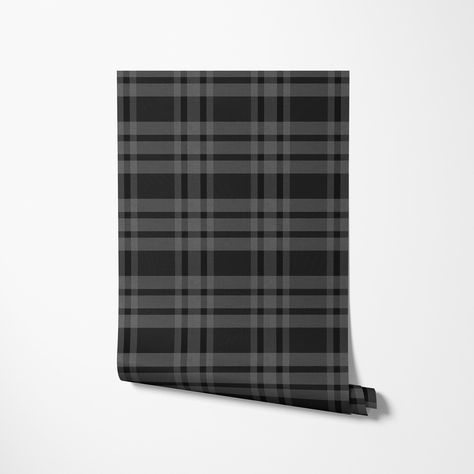 Charcoal Black Plaid Wallpaper - Dark Gingham, Moody, Heritage, Masculine - Peel and Stick Removable and Prepasted Smooth Black Plaid Wallpaper, Projects Design, Hip Kids, Plaid Wallpaper, Smooth Wallpaper, Wallpaper Dark, Washable Paint, Drop Cloth, Paint Roller