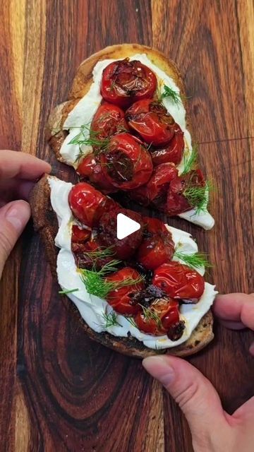 Kateryna B. on Instagram: "SPICY BLISTERED TOMATO TOAST WITH LABNEH   Drop a large handful of cherry tomatoes into a super hot frying pan along with a splash of olive oil. Season (I used my trusty dry oregano leaves and sea salt flakes), and cook for 3-5 mins, until blistered and starting to burst. Take the pan off the heat and stir through your favorite spicy chili oil. Toast a piece of bread, layer with a generous amount of labneh, cooked tomatoes, and some fresh herbs. Enjoy!   For more ideas follow ⬇️   @katerynascafe   #katerynascafe #toast #breakfast #lunchideas #10minutemeals #veggie #veggierecipes #recipeoftheday #recipeshare #veggiefood #tomatoes #cherrytomatoes #stuffontoast #veggieshare #foodwriter #tastytuesday #foodporn #foodinspo #summervibes #lunch #feedfeed #eeeeeats" Labneh Toast, Cooked Tomatoes, Spicy Chili Oil, Dry Oregano, Tomato Toast, Toast Ideas, 10 Minute Meals, Oregano Leaves, Salt Flakes