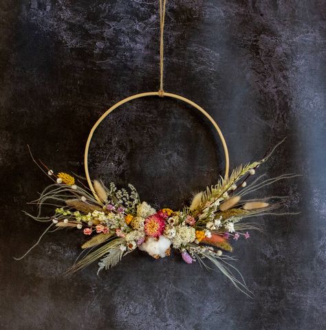 Hoop Wreaths, Dried Floral Wreaths, Dried Flower Wreath, Dried Wreath, Spring Colours, Flower Wreaths, Dried Flower Wreaths, Floral Wreaths, Wooden Craft