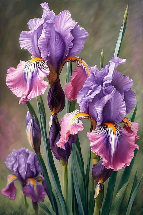 Bouquet D’iris, Iris Aesthetic, Iris Flowers Garden, Purple Iris Flowers, Iris Art, Iris Painting, Flower Painting Canvas, Lovely Flowers Wallpaper, Iris Flower