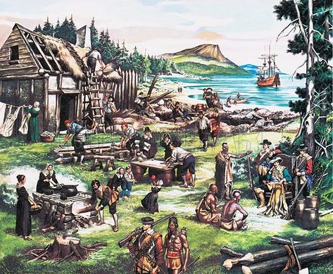 European settlers building a settlement in North America Learn History, History Images, Scene Art, Giclee Painting, History Pictures, Tropical Art, Historical Pictures, Picture Search, Museum Of Fine Arts