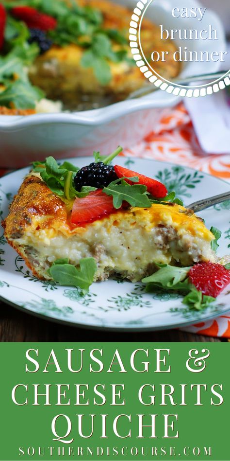 Grits Quiche, Gouda Cheese Grits, Sausage Grits, Southern Discourse, Cheese Grits, Ultimate Breakfast, Quiche Recipe, Friends Food, Gouda Cheese