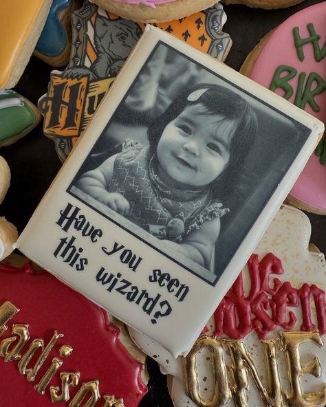 Ok Ok! Last of the Harry Potter posts! Just some close ups of this super fun theme for Madison's first birthday! A Hogworts birthday for "The Chosen One". Calling all muggles! Have you seen this wizard? #losangelescustomcookies #customcookiesoflosangeles #smallbusinessowner #losangelescookies #harrypotter #harrypottercookies #sugarcookieslosangeles #sugarcookiemarketing #sugarcookiesofinstagram #santamonicacookies #culvercity #westlosangeles #beverlyhills #cookienotesbyshiri #customsug... The Chosen One First Birthday, Chosen One Birthday, Chosen One, Culver City, 1st Birthdays, The Chosen, Custom Cookies, Have You Seen, First Birthday