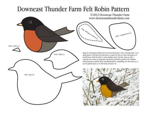 robin-pattern-pic- lots of great patterns for making felt birds Paper Bird, Felt Ornaments Patterns, Wool Felt Projects, Fabric Ideas, Bird Crafts, Wool Projects, Felt Patterns, Felt Birds, Felt Decorations