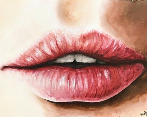 Lips Painting Acrylic, Acrylic Horse Painting, Paint Lips, Watercolor Step By Step, African Portraits Art, Mouth Painting, Lips Painting, Art Folio, Arty Ideas