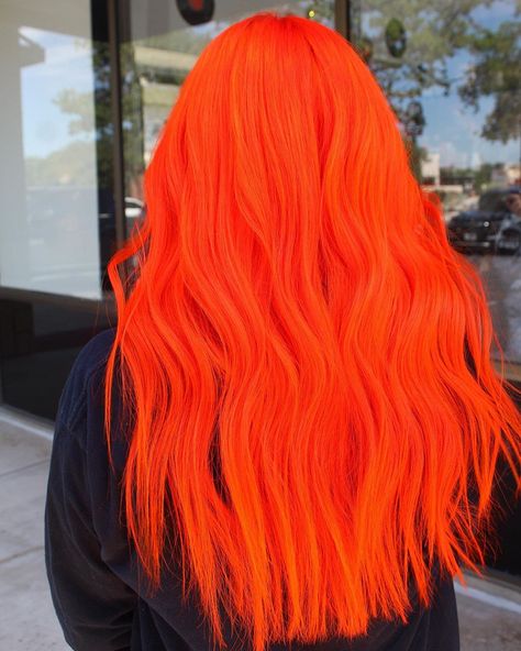 Patrick Garcia 💉 SA extensions on Instagram: “Neon Tangerine 🍊 @thedesiredonee was due for a touchup on this blindly bright orange 🔥 • • Lightener: @schwarzkopfusa Blondme Color: mixed…” Bright Orange Hair, Bright Orange And Red Hair, Vivid Orange Hair, Pink Orange And Yellow Hair, Orange Hair Bright, Orange Vivid Hair, Neon Hair Color, Pink And Orange Hair, Lumpy Space