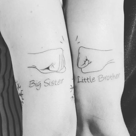 Brother And Sister Tattoos, Bro Tattoos, Tattoos For Siblings, Fist Tattoo, Brothers Tattoo, Matching Tattoos For Siblings, Big Sister Little Brother, Maching Tattoos, Twin Tattoos