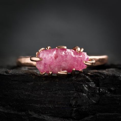 Crystal Engagement Ring, Crystal Engagement Rings, Raw Ruby, Ruby Crystal, Black Diamond Ring, Pink Gemstones, Crystal Ring, Natural Ruby, Crystal Rings