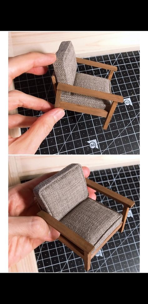 Wood Doll House Furniture, Model Furniture Diy, Dollhouse Chairs Diy, Miniature Armchair Diy, Furniture Dimensions Standard Cm, Barbie Chair Diy, Miniature Chairs Diy How To Make, How To Make Barbie Furniture, 1/6 Scale Dollhouse