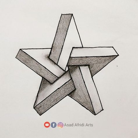 Geometric Pencil Drawings, Drawing Using Geometric Shapes, 3d Star Drawings, Masculine Star Tattoo, Star 3d Drawing, Optical Illusions Art Drawing Easy, 3d Geometric Shapes Drawing, Geometric Shapes Art Drawings, 3d Art Pencil