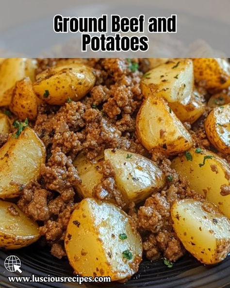 Craving a hearty meal? This ground beef and potatoes recipe brings comfort to your dinner table with simple ingredients, rich flavors, and easy-to-follow steps. Baked Potato Ground Beef Recipes, Recipes For Ground Beef And Potatoes, Ground Beef And Scalloped Potatoes, Easy Dishes With Ground Beef, Easy Beef And Potato Recipes, Ground Beef And Roasted Potatoes, Beef And Red Potatoes Recipes, Simple Ground Beef Recipe, Dinner With Ground Beef And Potatoes