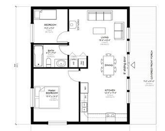 Cedar Home Plan 1792 Square Feet | Etsy 24x30 House Plans 2 Bedroom, 26x30 House Plans, 700 Sq Ft House Plans 2 Bedroom, Casita Plans, Small Cabin Plan, Cottage Building, Floor Plan With Dimensions, Cabin Plan, Guest House Plans