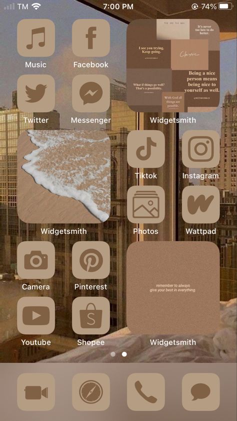 Brown Theme Widget, Apps Arrangement Ideas Iphone, App Arrangement Ideas, Phone Layout Ideas Iphone, Iphone Set Up Ideas Homescreen Aesthetic, Brown Phone Aesthetic, Brown Theme Aesthetic, Phone Organisation, App Home Screen