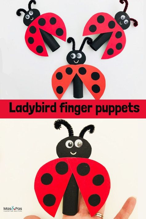 Ladybird finger puppets. This is such a quick and easy way to make the most gorgeous finger puppets, just using card. Your child will have great fun playing with them. We’ve made these cute ladybirds but you could make whatever you want once you know how easy they are. #fingerpuppetladybirds #fingerpuppets #minibeastcrafts #craftsforkids #summercraftforkids What The Ladybird Heard Eyfs, Ladybird Activities, Ladybird Craft, What The Ladybird Heard Activities, Oshc Activities, What The Ladybird Heard, Crafternoon Tea, English Corner, Mini Beasts