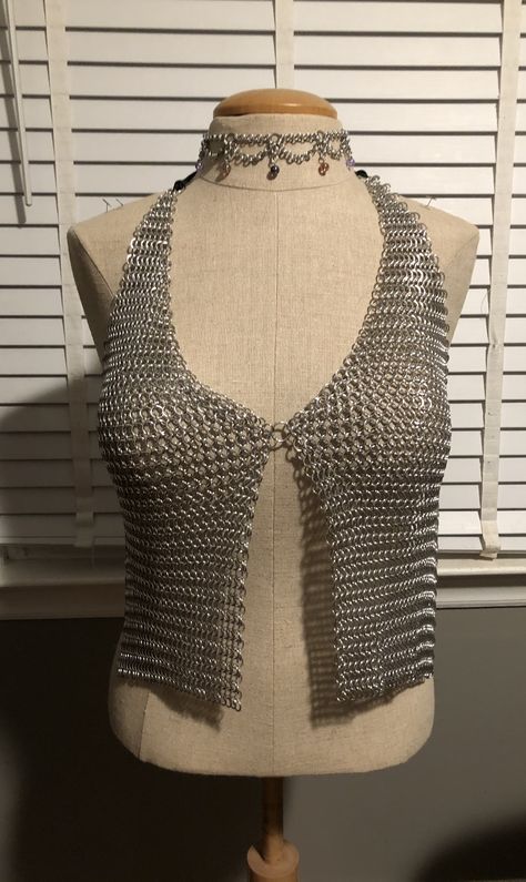 Chainmail Crop Top, Chain Mail Top Outfit, Chainmail Top Outfit, Diy Chainmail, Chain Mail Top, Joan Of Arc Costume, Chainmail Clothing, Pop Can Tabs, Chainmail Top