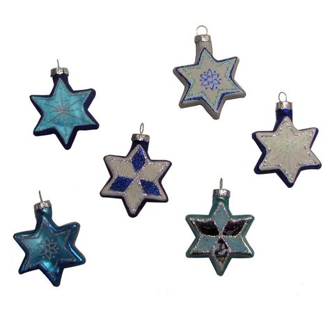 Amazon.com - Kurt Adler Glass Jewish Stars with Glitter Ornament, Set of 6 - Jewish Star, The Birth Of Christ, Kurt Adler, Festive Holiday Decor, Glass Stars, Glitter Ornaments, Jewish Holidays, Menorah, Star Of David