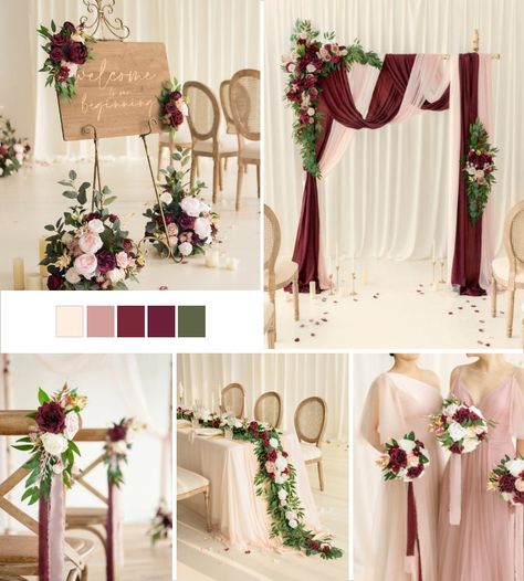 Marsala & Blush Wedding Decor | Ling’s moment – Page 2 – Ling's Moment Burgundy Wedding Theme Ceremony Decor, Burgundy Blush And Champagne Wedding, Burgundy And Blush Wedding Reception, Maroon Blush Wedding, Marsala And Blush Wedding, Wine And Gold Wedding Decorations, Rosewood Wedding Decor, Burgandy Wedding Table Decorations, Alter Wedding Decor