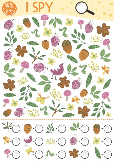 Spy Games For Kids, Flowers Funny, Forest Printable, Forest Games, Activity For Preschool, Counting Activity, I Spy Games, Spy Games, Counting Worksheets