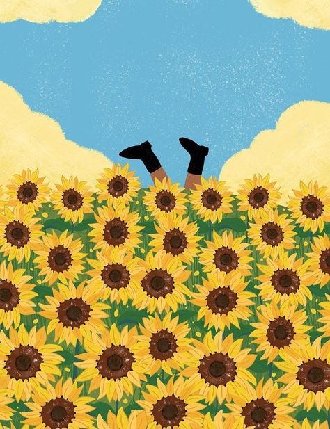 Sunflower Drawing Wallpaper, Sunflowers Illustration, Sunflower Aesthetic, Phone Clothes, Sunflower Illustration, Sunflower Drawing, Garden Drawing, Sunflower Wallpaper, 1% Wallpaper