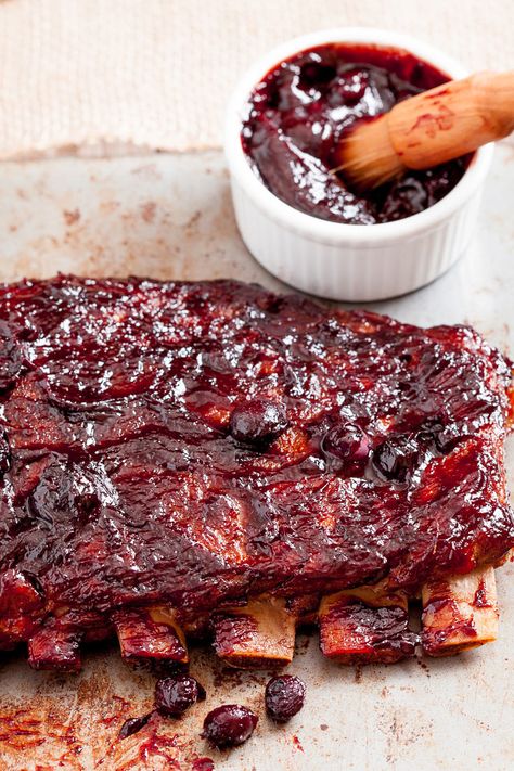 Ribs in the Oven [with Blueberry BBQ Sauce] | Chew Out Loud Baby Ribs, Blueberry Bbq Sauce, Back Ribs In Oven, Blueberry Sauce Recipe, Ribs In The Oven, Ribs In Oven, Meat Cooking, Honey Bbq Sauce, Baked Ribs