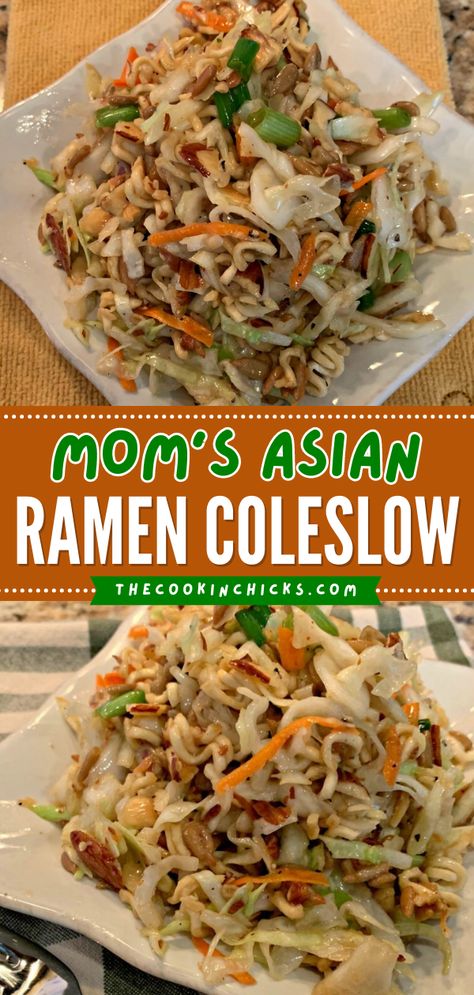 Roman Noodle Salad, Coleslaw With Ramen Noodles, Ramen Coleslaw, Easy Asian Salad, Asian Coleslaw Recipe, Top Ramen Recipes, Asian Ramen Noodle Salad, Asian Ramen Salad, Asian Slaw Recipe