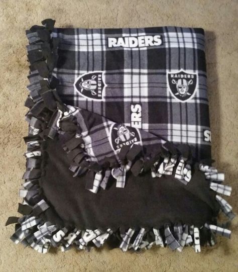 Raiders blanket Raiders Blanket, Fleece Tie Blanket, Raiders Stuff, Surprise Date, Tie Blanket, Fleece Tie Blankets, Tie Blankets, Blanket Diy, Fleece Blankets