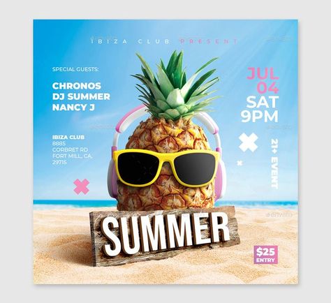 Beach Party Flyer Design, Beach Flyer Design, Beach Social Media Design, Summer Social Media Design, Beach Party Poster Design, Beach Poster Design, Summer Social Media Post, Summer Poster Design, Beach Party Poster