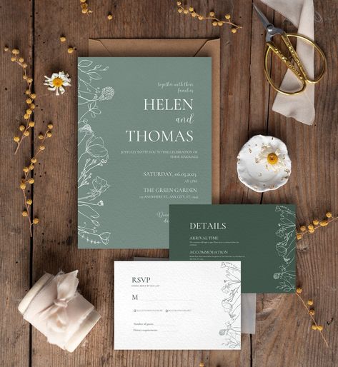 "Elevate your boho wedding with our enchanting Sage Wedding Invitation Suite. Embracing the essence of nature, this suite features hand drawn greenery and wildflowers and a captivating sage green color palette, creating a harmonious and serene ambiance for your special day. With our fully editable Canva templates, personalization becomes effortless. Customize every element to match your unique style, from fonts and colors to wording, ensuring a cohesive and personalized look throughout your wedd Simple Sage Green Wedding, Sage Invitation, Free Wedding Invitation Templates, Wildflower Wedding Invitations, Green Invitations, Canva Wedding, Digital Invitations Wedding, Boho Invitations, Wedding Simple