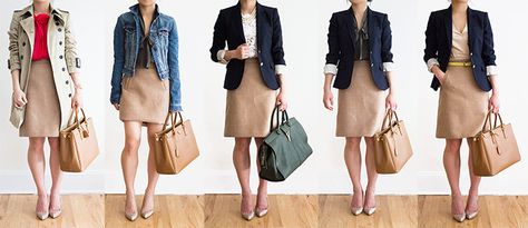 30 Outfits in a Bag: A-Line Skirt Tan Skirt Outfit, Tan Skirt, 30 Outfits, Tan Dresses, Big Girl Fashion, Flattering Dresses, Dress For Success, Business Casual Outfits, Fast Fashion