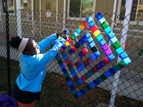 LAFAYETTE ART with Laurie: Miles of Chain Link Fence? Sounds Like a Blank Canvas to Me! Chain Link Fence Ideas Cover Up Diy, Chain Link Fence Decorating Ideas School, School Fence Decorations, Chain Link Fence Ideas Cover Up Cheap, Chain Link Fence Art, Chain Link Fence Ideas Cover Up, Chain Link Fence Cover, Chain Link Fence Privacy, Cyclone Fence