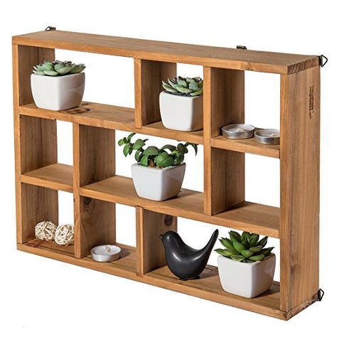 MyGift 15 Inch Wall Mount (Vertical or Horizonal) 9 Slot Rustic Wood Floating Shelves/Freestanding Shadow Box $25.99 on Amazon - Want for Succulent shelf + essential oil storage Shelves Freestanding, Wall Mounted Shelving Unit, Shadow Box Shelves, Rustic Wood Floating Shelves, Wooden Shadow Box, Free Standing Wall, Box Shelves, Wood Shadow Box, Wood Floating Shelves