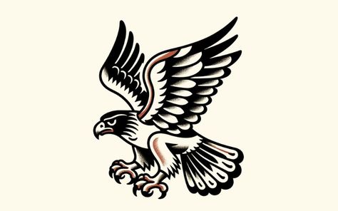 Hawk Tattoos: Embodying Intelligence and Power American Traditional Hawk Tattoo, Hawk Drawing, Hawk Tattoos, Jason Tattoo, Traditional Tattoo Black And Grey, Hawk Feathers, Hawk Logo, Hawk Tattoo, Tattoo World