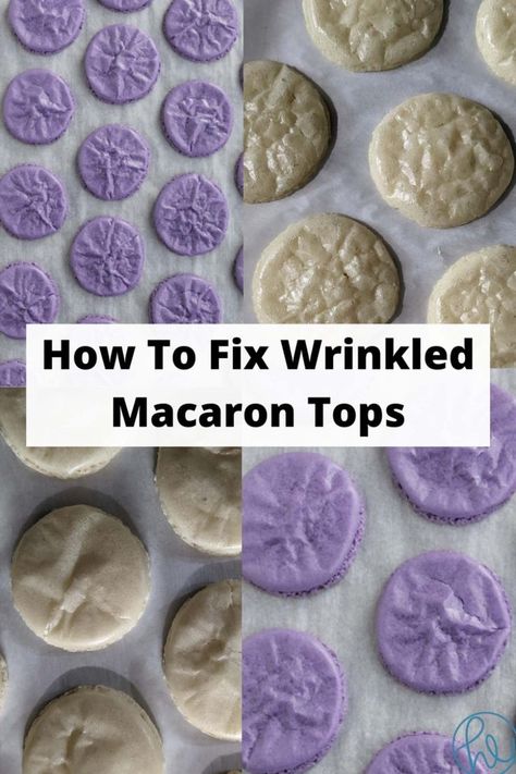 various wrinkled macaron shells. French Macaron Troubleshooting, Chocolate Business Ideas, Macaron Troubleshooting, What Causes Wrinkles, French Macaroon Recipes, French Meringue, Macaron Filling, How To Make Macarons, French Macaroons