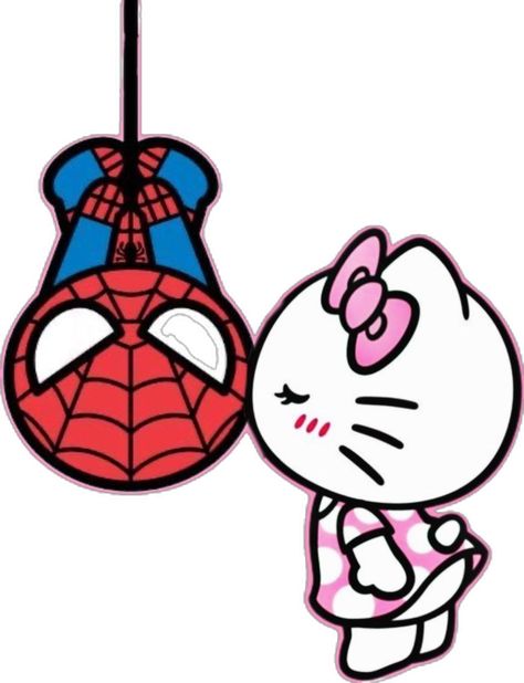 Hello Kitty Kissing, Spiderman Hello Kitty, Hello Kitty And Spiderman, Xmas Drawing, Kitty Kisses, Hello Kitty Tattoos, Spiderman Drawing, Little Ballerina, Bullet Journal Design Ideas