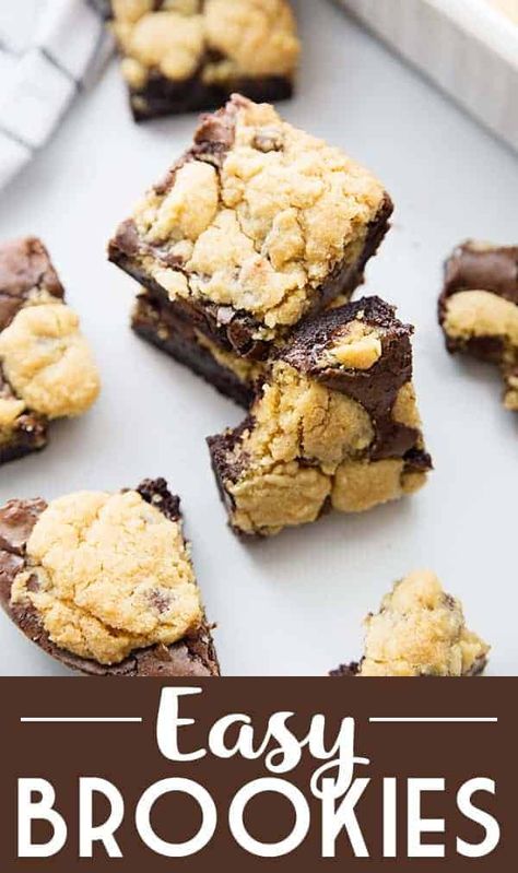 Easy Brookies Recipe - Craving a batch of freshly baked brookies? Satisfy your  brownie and cookie cravings with one easy brookies recipe. Your sweet tooth will thank you! #brookies #cookies #brownies #chocolate #baking #dessert #halfscratched Easy Brookies, Brookies Cookies, Brookies Recipe, Hot Fudge Cake, Easy Party Desserts, Hot Chocolate Fudge, Brownies Chocolate, Single Serve Desserts, Slow Cooker Desserts