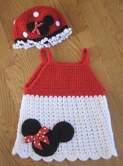 Baby Fashionista: Crochet Disney - Minnie Vestidos Bebe Crochet, Crochet Dress Girl, Minnie Mouse Outfits, Confection Au Crochet, Crochet Disney, Pull Bebe, Crochet Baby Girl, Haken Baby