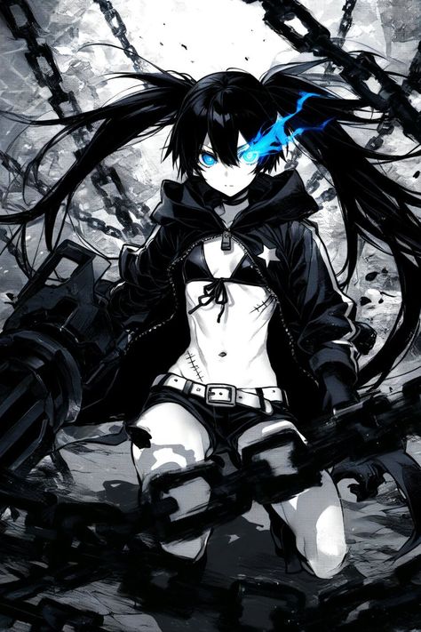 Black Shooter Rock, Black Rock Shooter Fanart, Black Rock Shooter Wallpapers, Black Rock Shooter Icon, Black Miku, Black Rock Shooters, Mecha Girl, Black Rock Shooter, Fnaf Characters