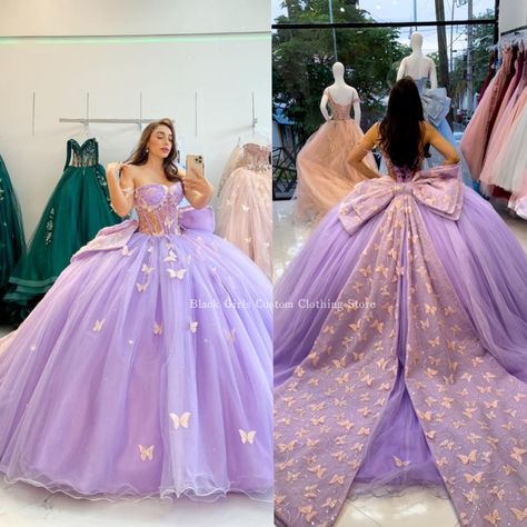 Lavender Lilac Purple Ball Gowns Quinceanera Dress Dreamy Butterfly Strapless Boned See Through Corset vestidos para festas - AliExpress 320 Purple Corset Quinceanera Dresses, Lilac Quinceanera Dresses, Butterfly Gown, Lavender Quinceanera Dresses, Lavender Quinceanera, Dreamy Butterfly, Quincenera Dresses, Engagement Gown, Quinceñera Dresses