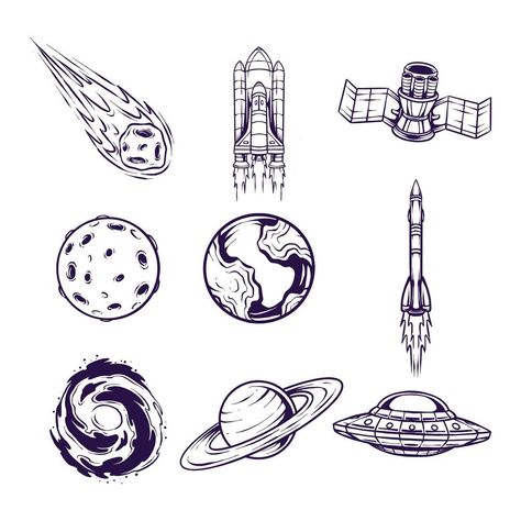 Asteroid Tattoo Simple, Asteroid Tattoo Design, Patchwork Space Tattoos, Spatial Tattoo, Small Astronomy Tattoo, Graphic Tatoos, Space Tattoo Stencil, Outer Space Tattoo Ideas, Space Station Tattoo