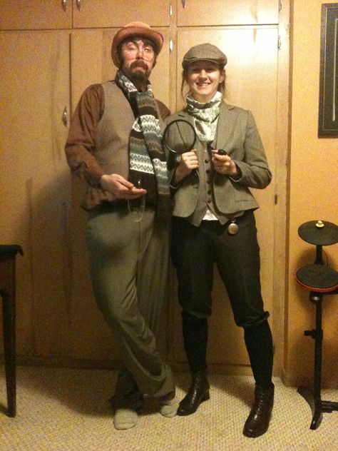 my husband and I as Dr. Watson and Sherlock Holmes - #ThinkGeekoween Sherlock And Watson Costume, Sherlock Holmes Costume, Watson And Sherlock, Family Halloween Party, Sherlock And Watson, Dr Watson, Family Halloween, Sherlock Holmes, Halloween Outfits